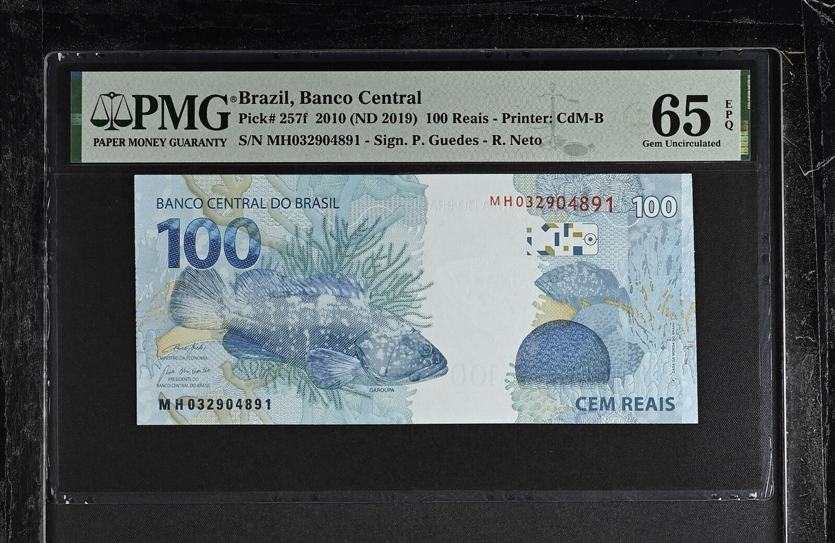 Brazil 100 Reais 2010 ND 2019 P 257 f Gem UNC PMG 65 EPQ