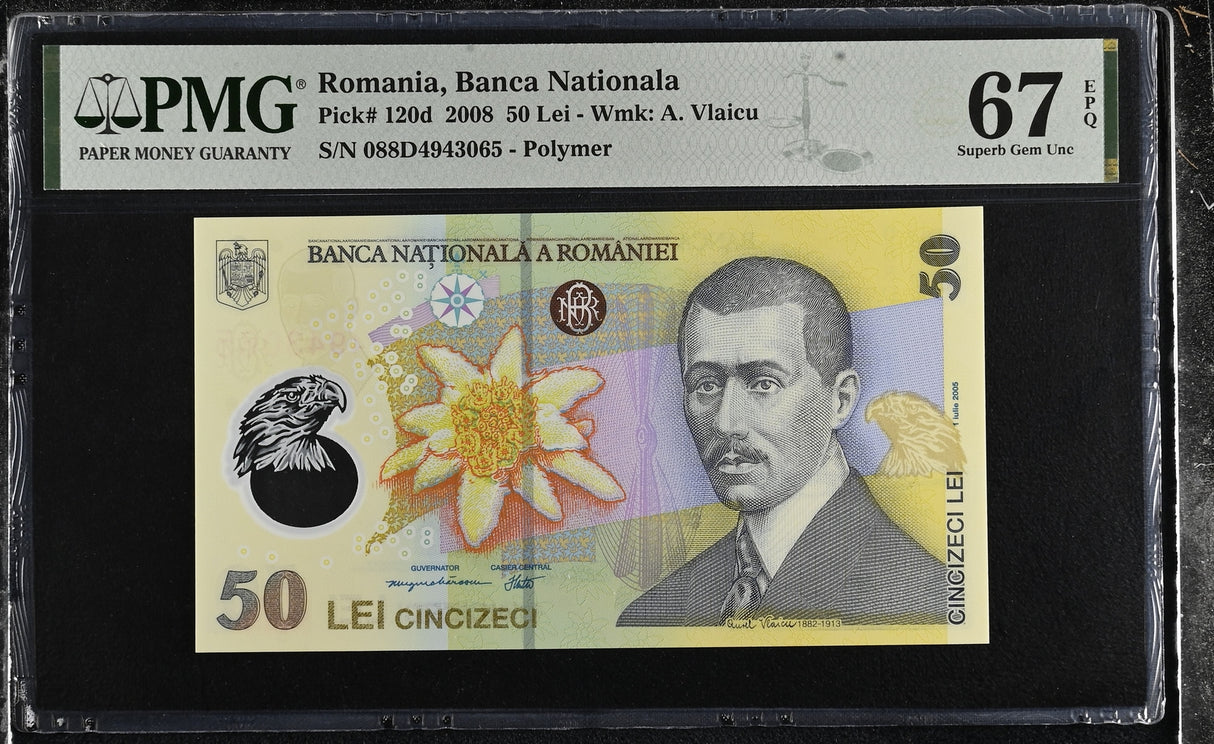 Romania 50 Lei 2008 P 120 d Polymer Superb Gem UNC PMG 67 EPQ