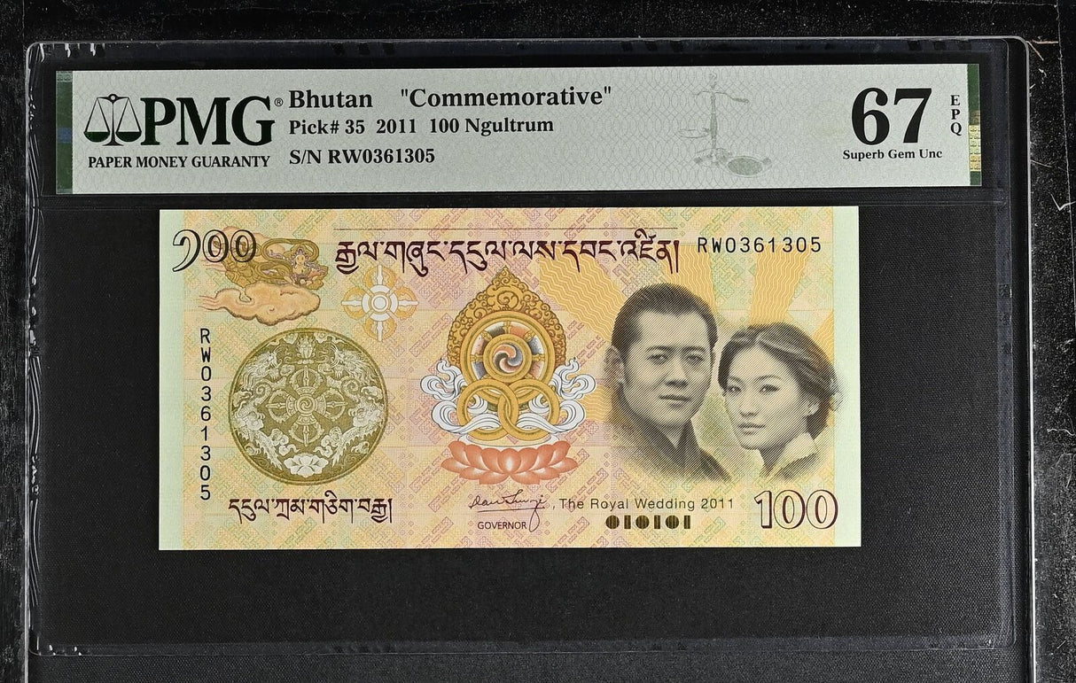 Bhutan 100 Ngultrum 2011 P 35 Commemorative Superb GEM UNC PMG 67 EPQ