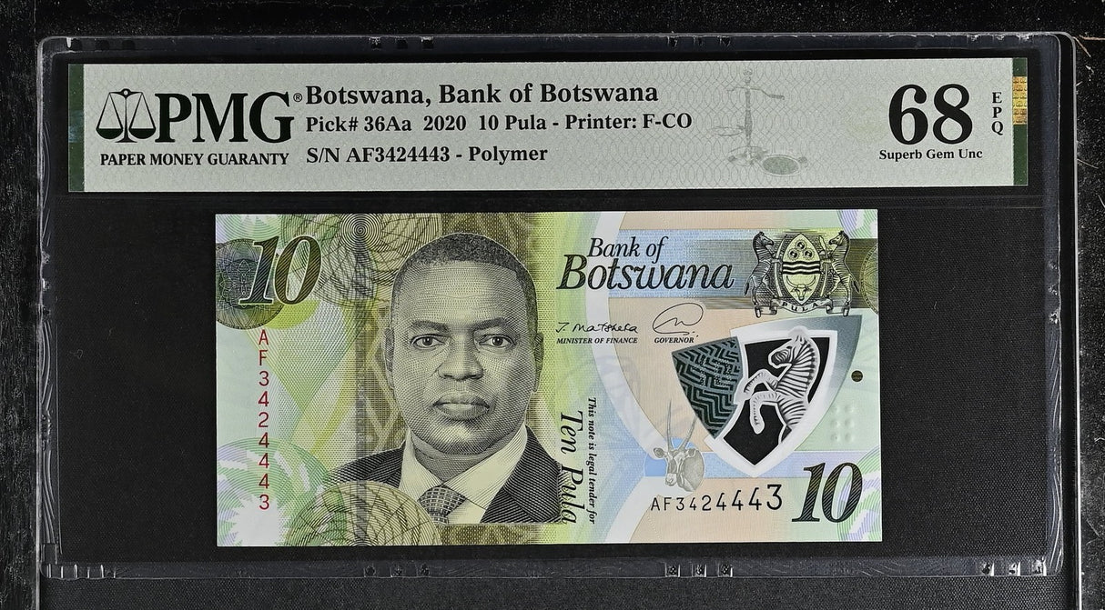 Botswana 10 Pula 2020 P 36Aa Polymer Superb Gem UNC PMG 68 EPQ