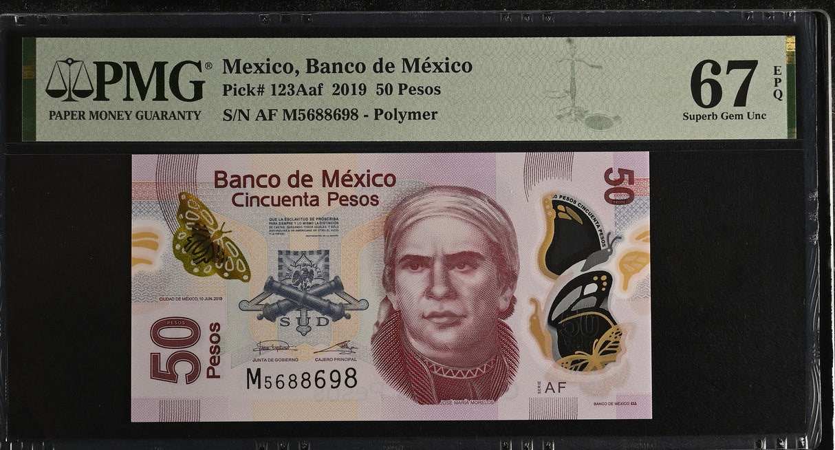 Mexico 50 Pesos 2019 P 123Aaf Polymer Superb Gem UNC PMG 67 EPQ