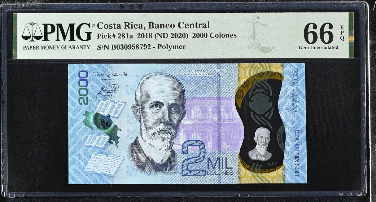 Costa Rica 2000 Colones 2018 ND 2020 P 281 a Polymer Gem UNC PMG 66 EPQ