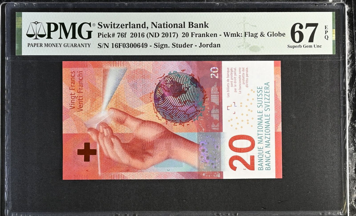 Switzerland 20 Franken 2016 ND 2017 P 76 f Superb Gem UNC PMG 67 EPQ