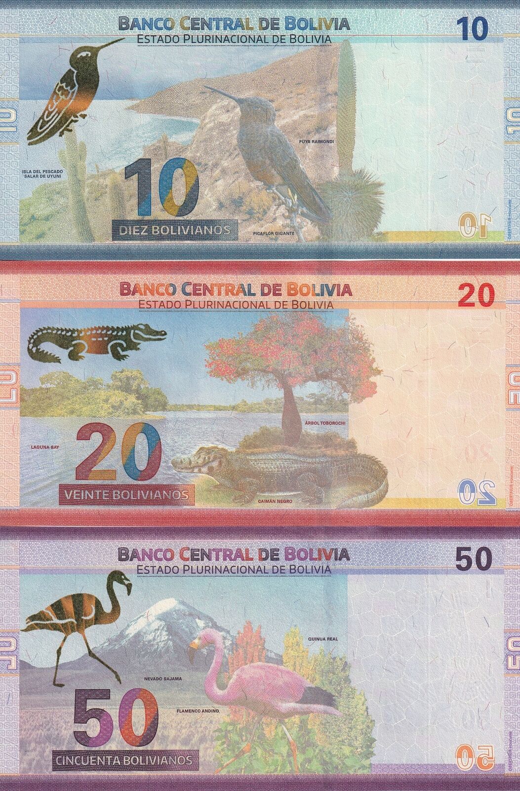 Bolivia SET 3 PCS 10 20 50 Bolivianos 2018 P 248 249 250 UNC