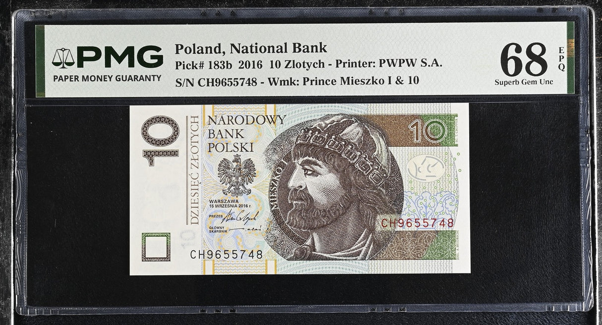 Poland 10 Zlotych 2016 P 183 b Superb Gem UNC PMG 68 EPQ
