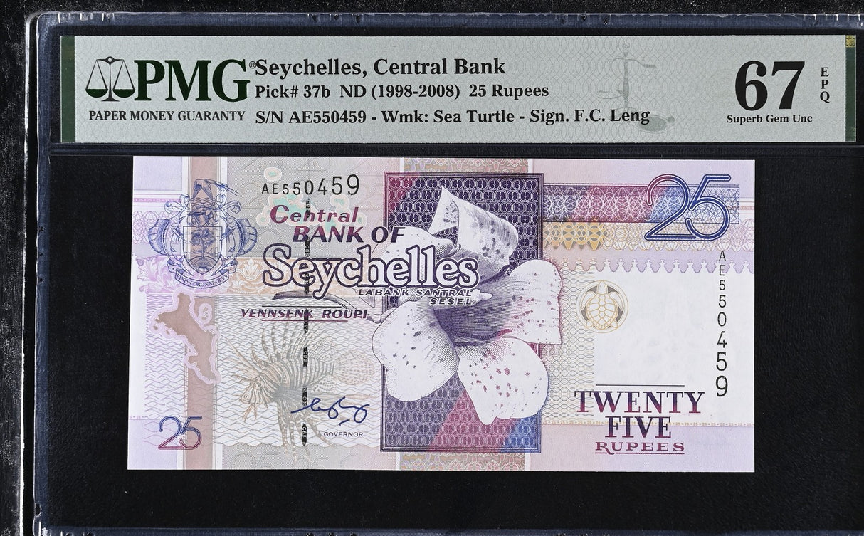 Seychelles 25 Rupees ND 1998-2008 P 37 b Superb Gem UNC PMG 67 EPQ