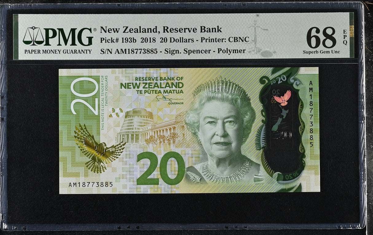 New Zealand 20 Dollars 2018 Polymer P 193 b QEII Superb Gem UNC PMG 68 EPQ