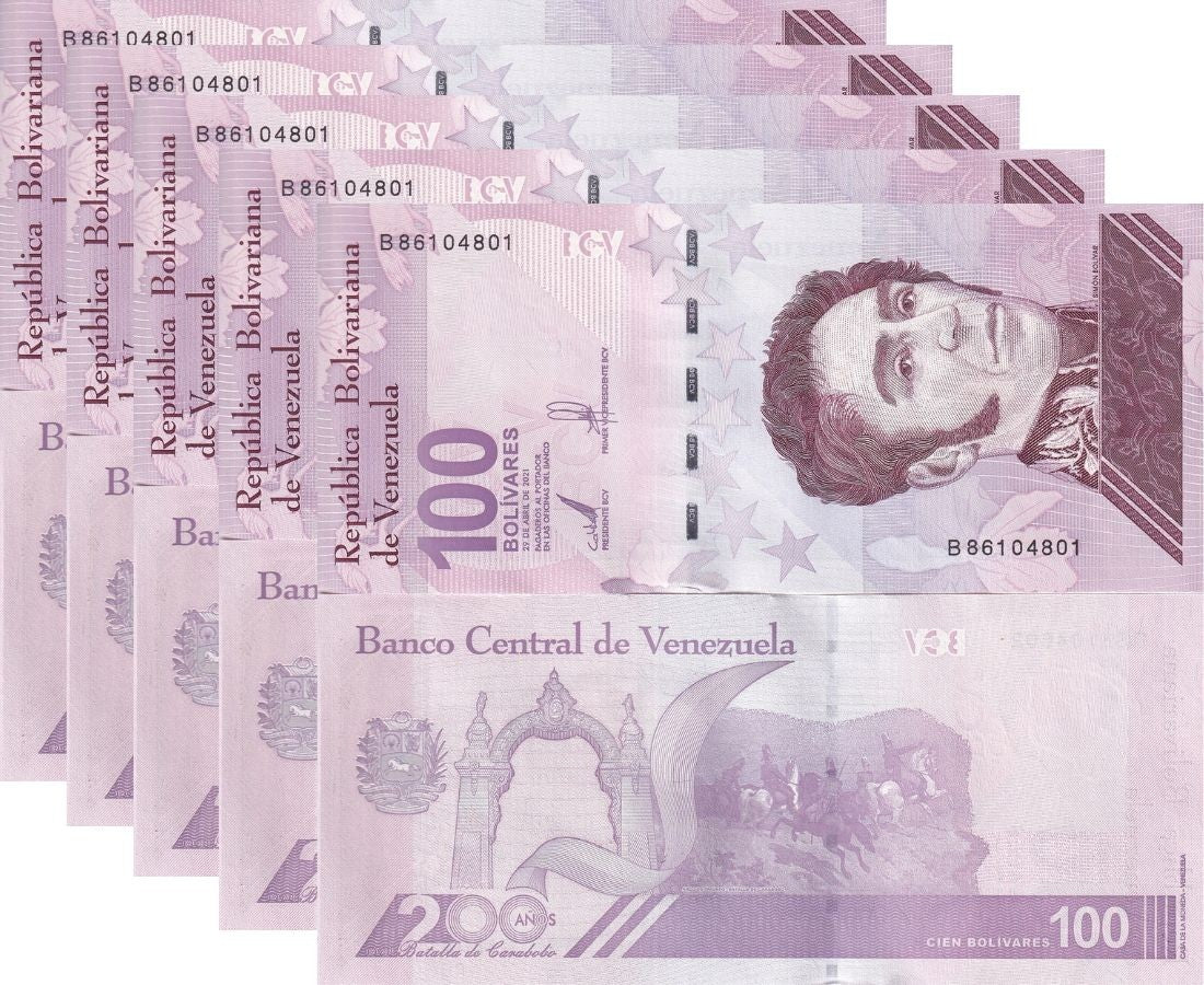 Venezuela 100 Bolivares Digitales 2021/2022 P 119 UNC LOT 5 PCS