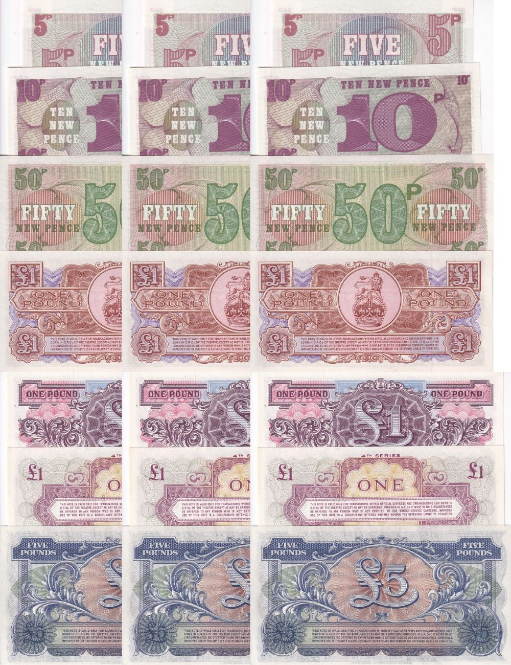 Great Britain Military Set 7 X Lot 3 = 21 UNC 5 10 50 Pence 1 5 Pound P M22 -M49