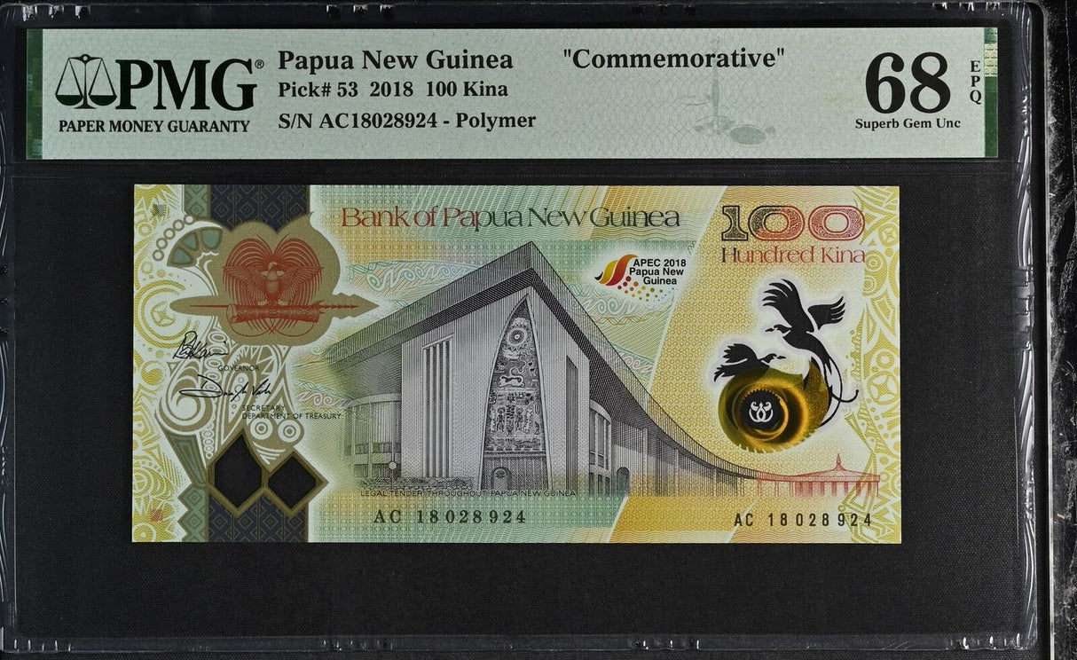 Papua New Guinea 100 Kina 2018 P 53 Comm. Superb GEM UNC PMG 68 EPQ TOP POP