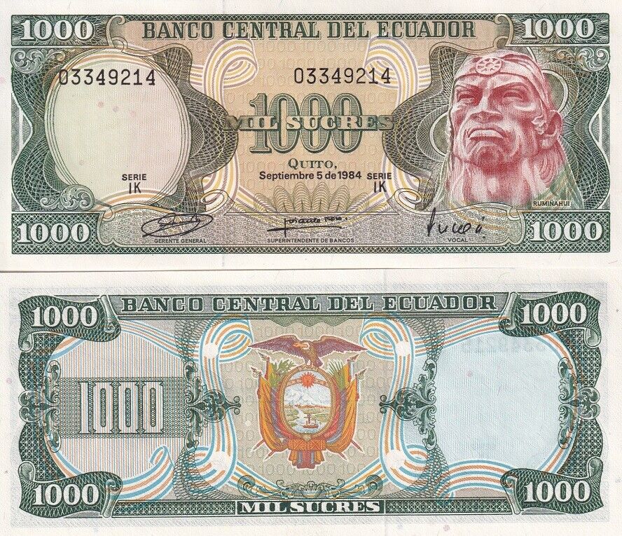 Ecuador 1000 Sucres 1984 Serie IK P 125 a UNC