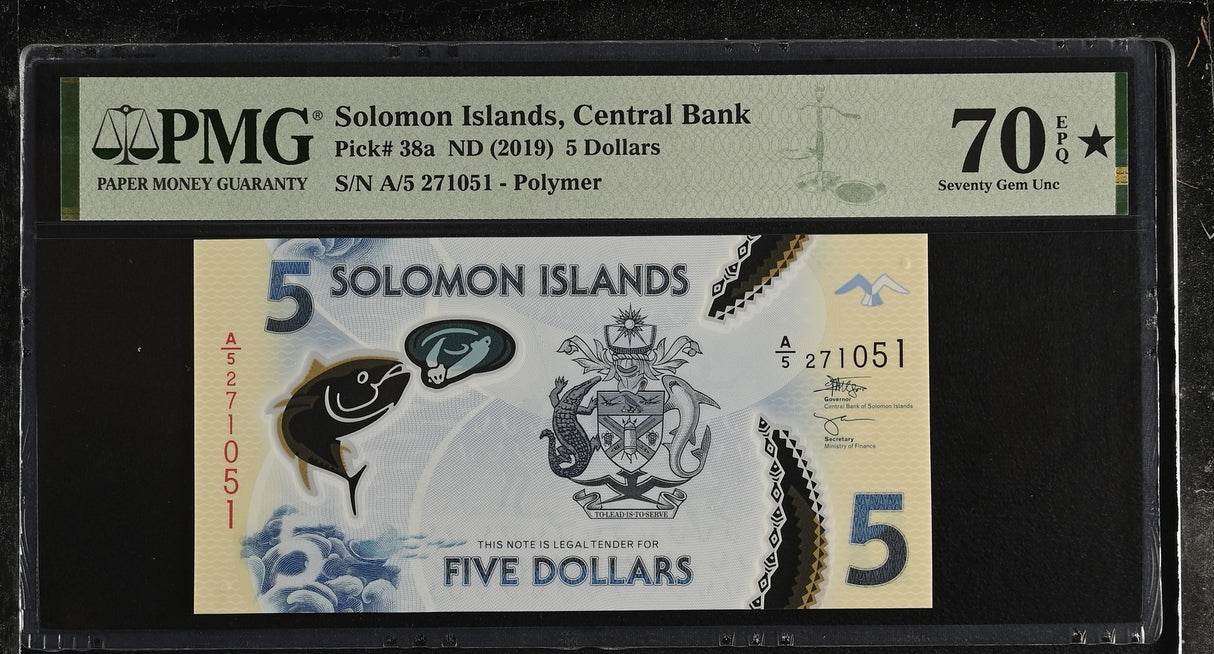 Solomon Islands 5 Dollars ND 2019 P 38 a Superb Gem UNC PMG 70 EPQ Extra Star