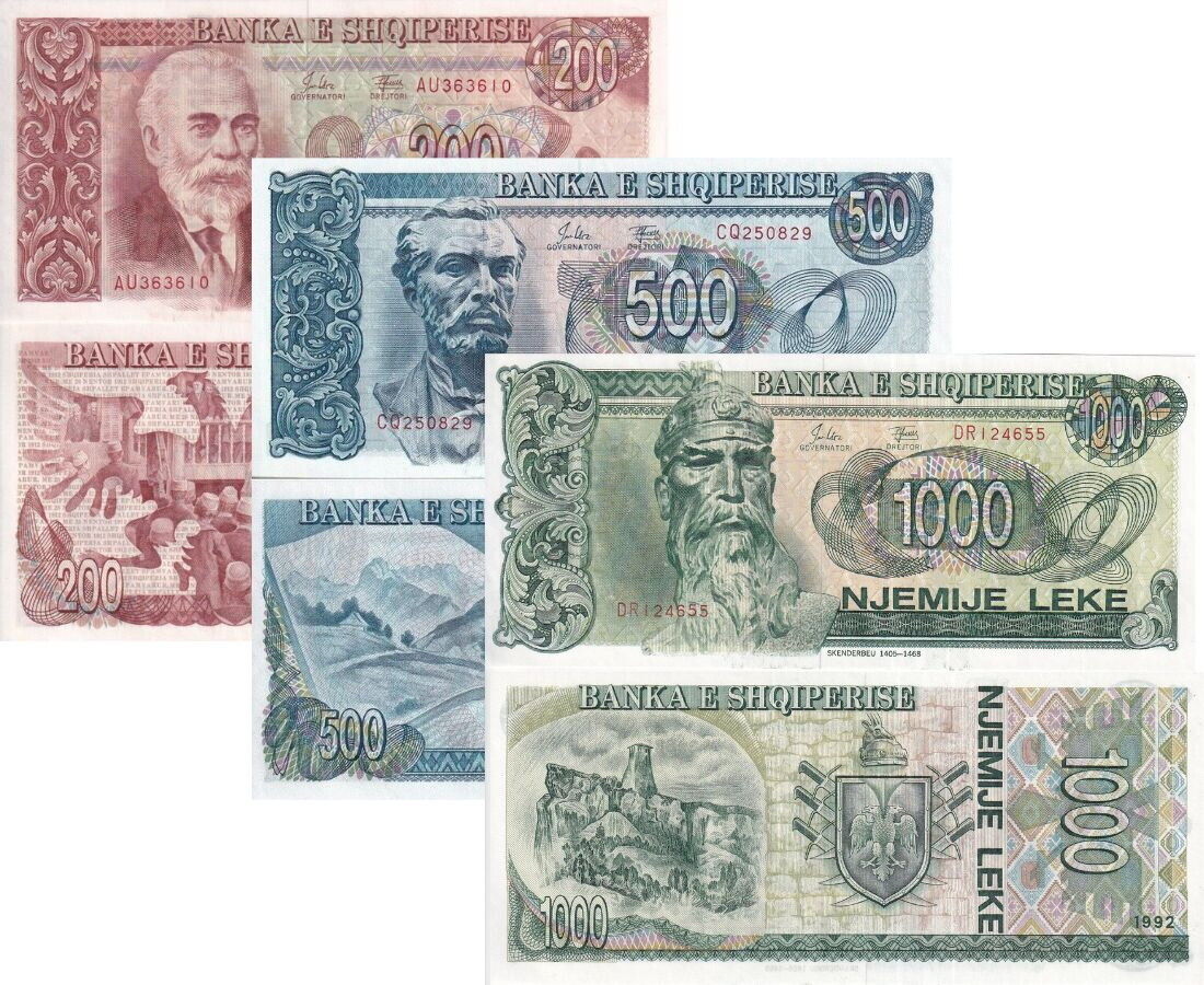 Albania Set 3 Pcs 200 500 1000 Leke 1992 P 52 P 53 P 54 UNC