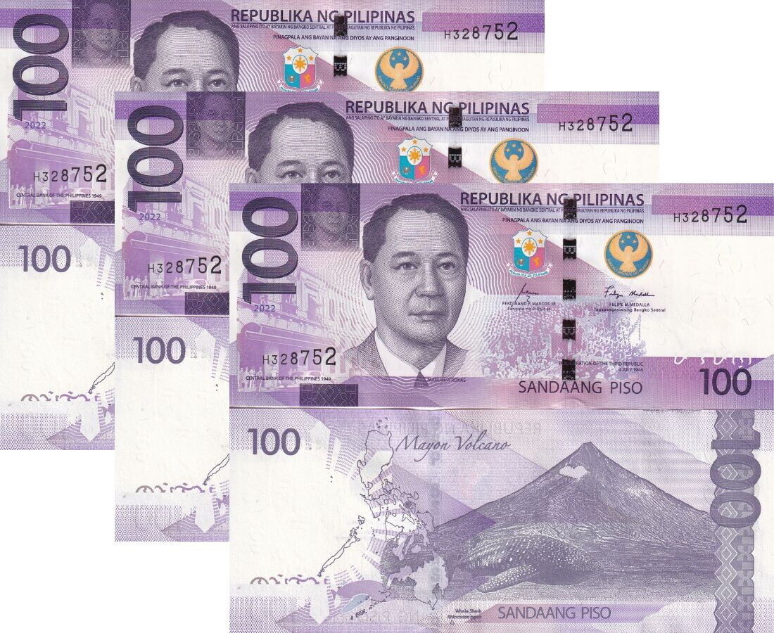 Philippines 100 Pesos 2022 P 232 NEW Seal Type UNC LOT 3 PCS