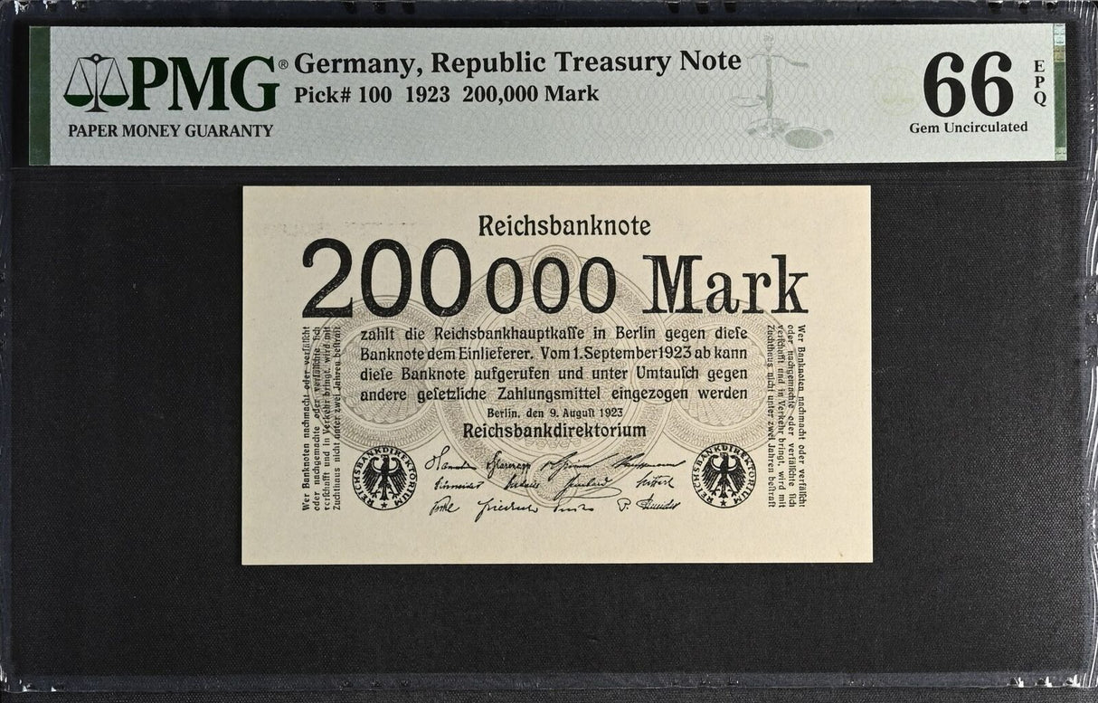 Germany 200000 Mark 1923 P 100 Gem UNC PMG 66 EPQ
