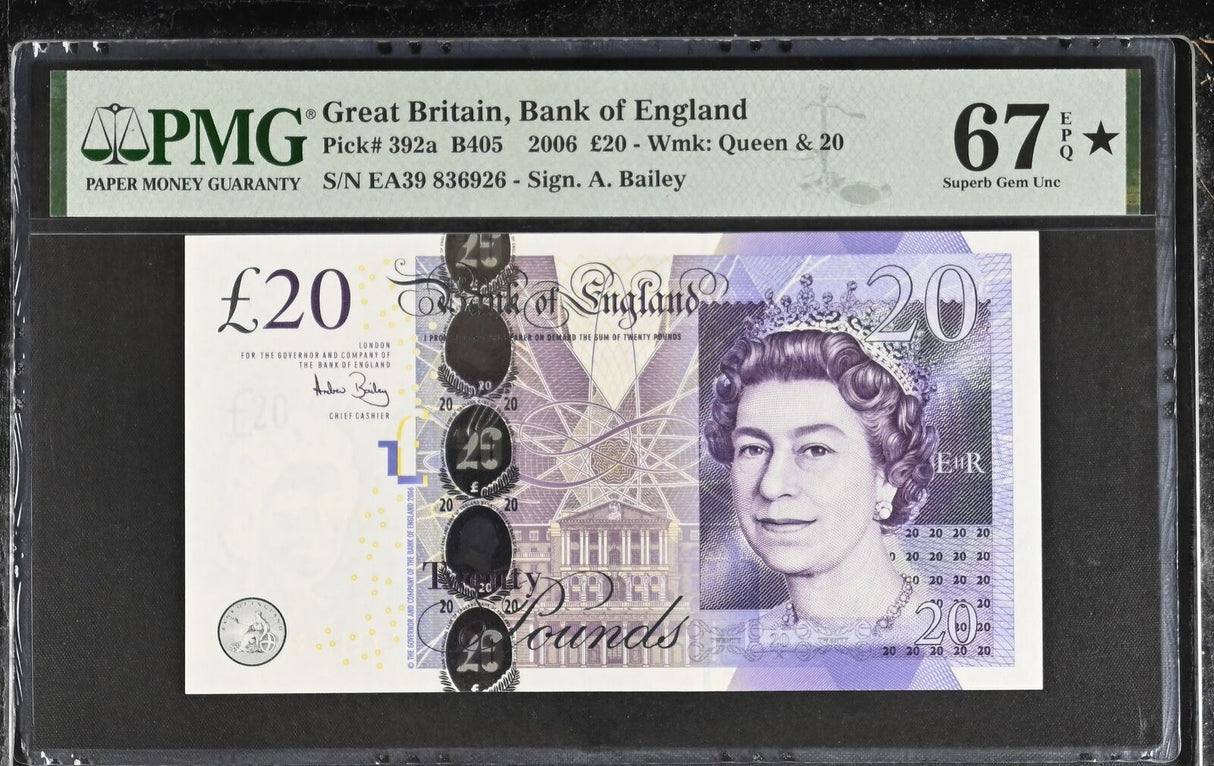 Great Britain 20 Pounds 2006 P 392 a QEII Superb Gem UNC PMG 67 EPQ Extra Star