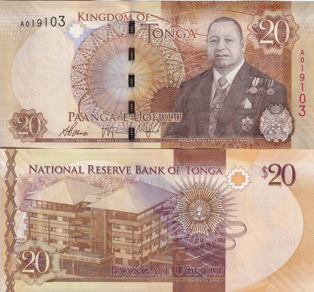 Tonga 20 Pa'anga ND 2015 P 47 UNC, National Reserve Bank of Tonga