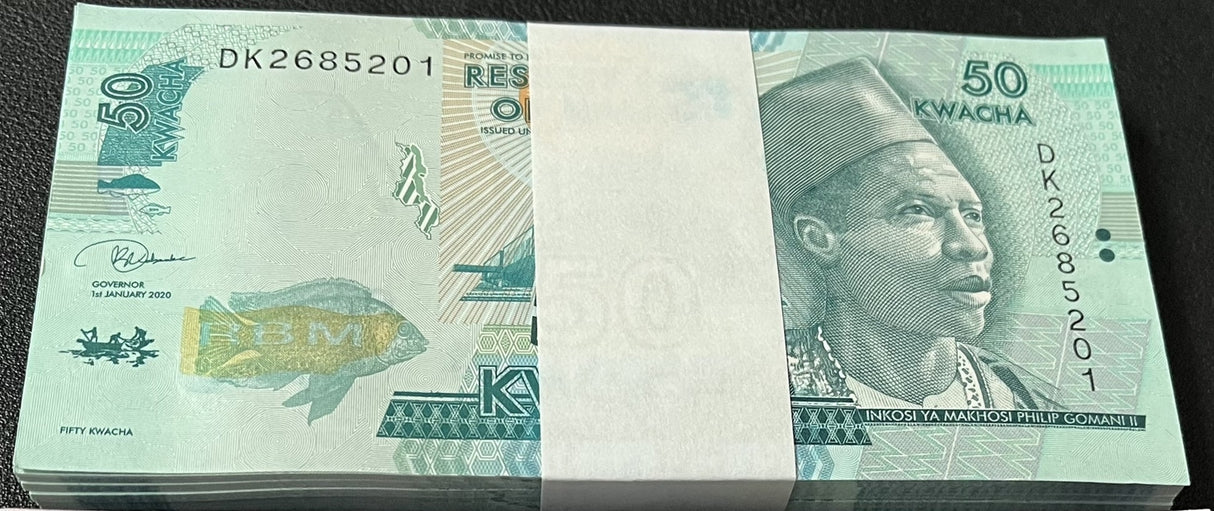 Malawi 50 Kwacha 2020 P 64 NEW SIGN UNC LOT 100 PCS 1 Bundle