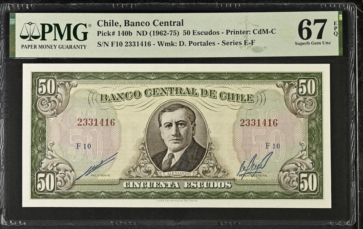 Chile 50 Escudos ND 1962-1975 P 140 b Superb Gem UNC PMG 67 EPQ