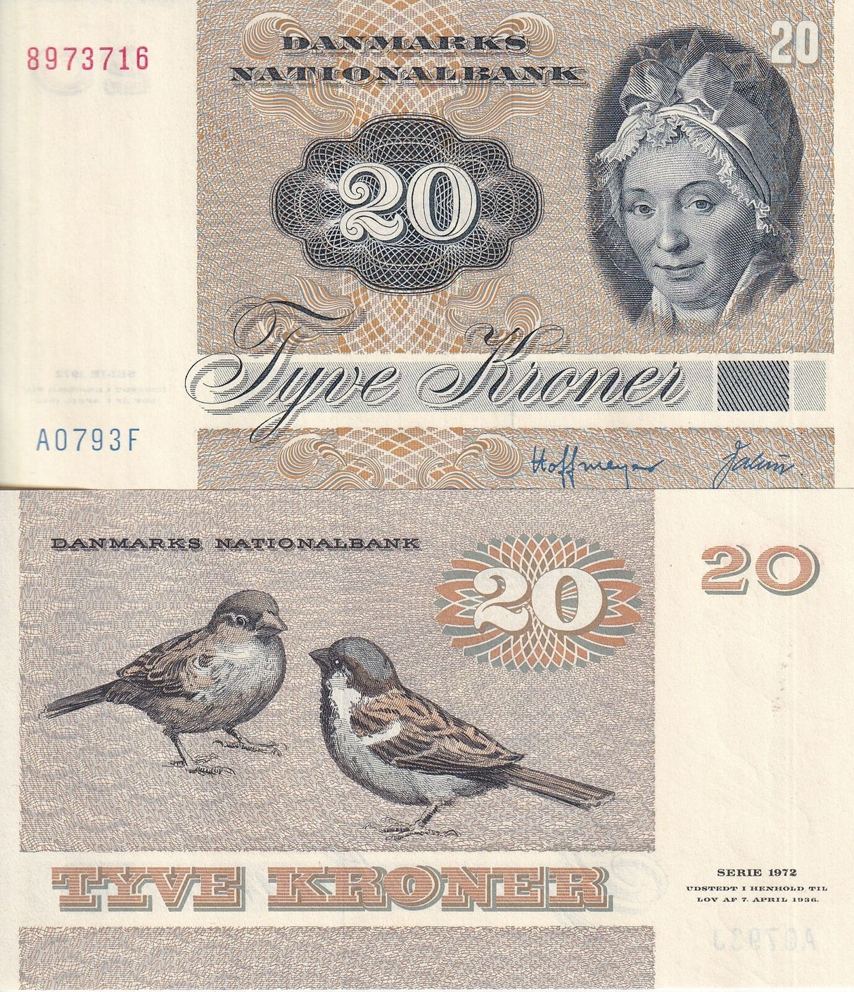 Denmark 20 Kroner 1979 Sign Hoffmeyer & Valeur P 49 a UNC-