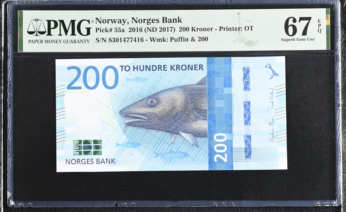 Norway 200 Kroner 2016 ND 2017 P 55 a Superb Gem UNC PMG 67 EPQ
