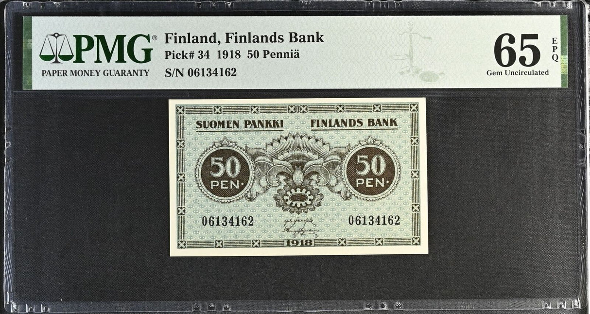 Finland 50 Pennia 1918 P 34 Gem UNC PMG 65 EPQ