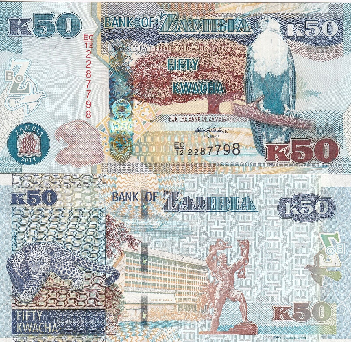 Zambia 50 Kwacha 2012 P 53 a UNC