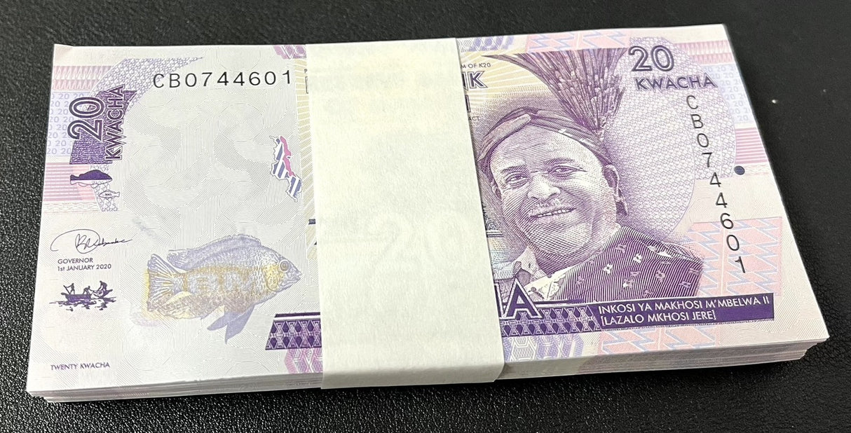 Malawi 20 Kwacha 2020 P 63 UNC LOT 100 Pcs 1 BUNDLE