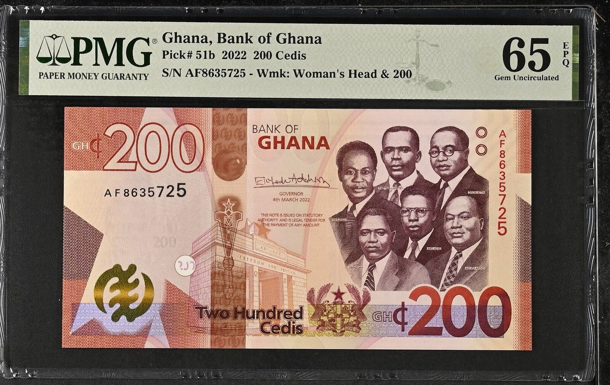 Ghana 200 Cedis 2022 P 51 b Gem UNC PMG 65 EPQ