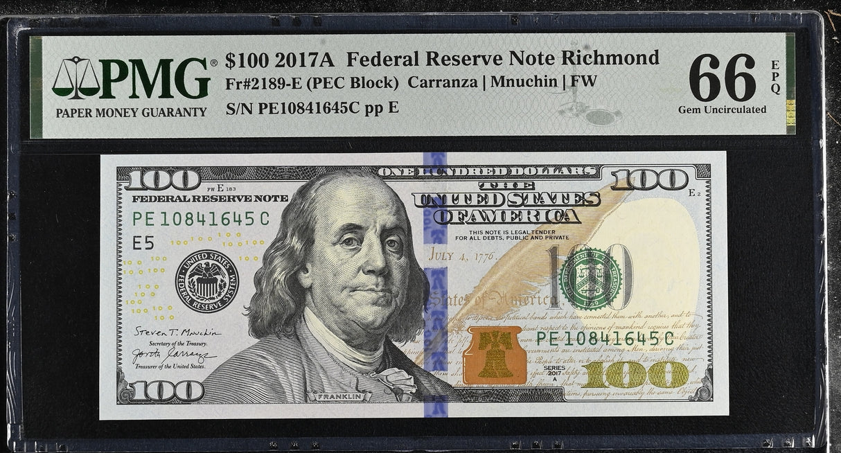 United States 100 Dollars USA 2017A P 548 E Richmond Gem UNC PMG 66 EPQ