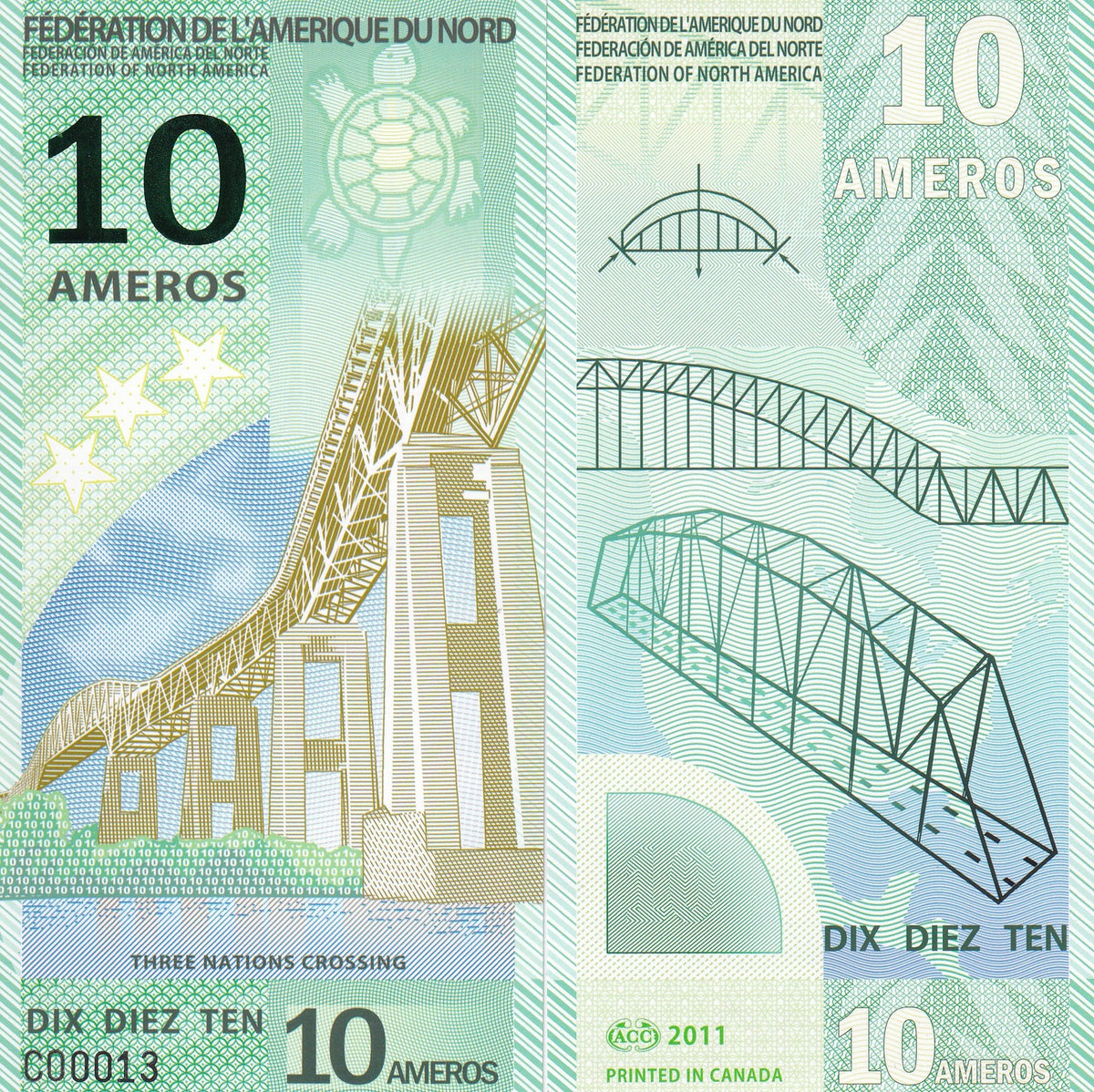 FEDERATION OF North America 10 Ameros 2011 POLYMER UNC