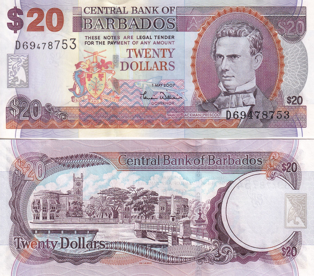Barbados 20 Dollars 2007 P 69 a UNC
