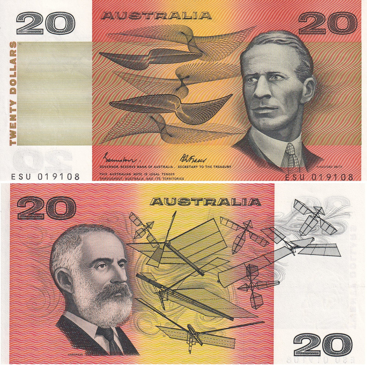 Australia 20 Dollars P 46 e JOHNSTON FRASER UNC, Lawrence Hargrave