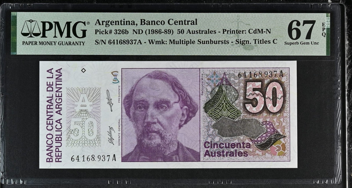 Argentina 50 Australes ND 1986-1989 P 326 b Superb Gem UNC PMG 67 EPQ
