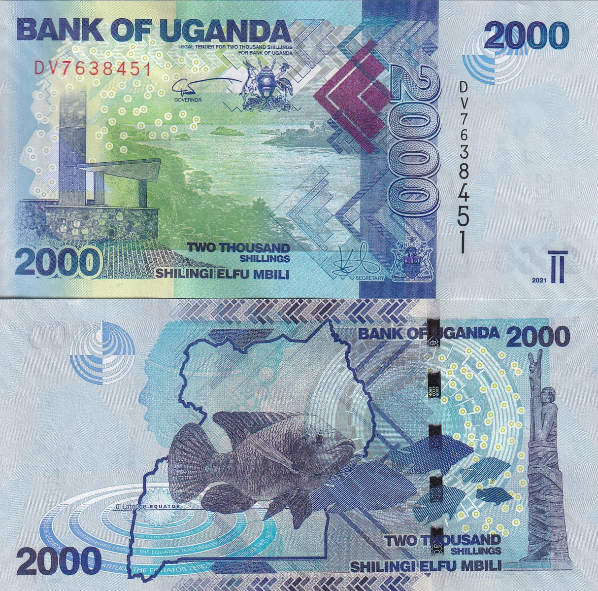 Uganda 2000 Shillings 2021 P 50 UNC , John Hanning Speke monument Jinja