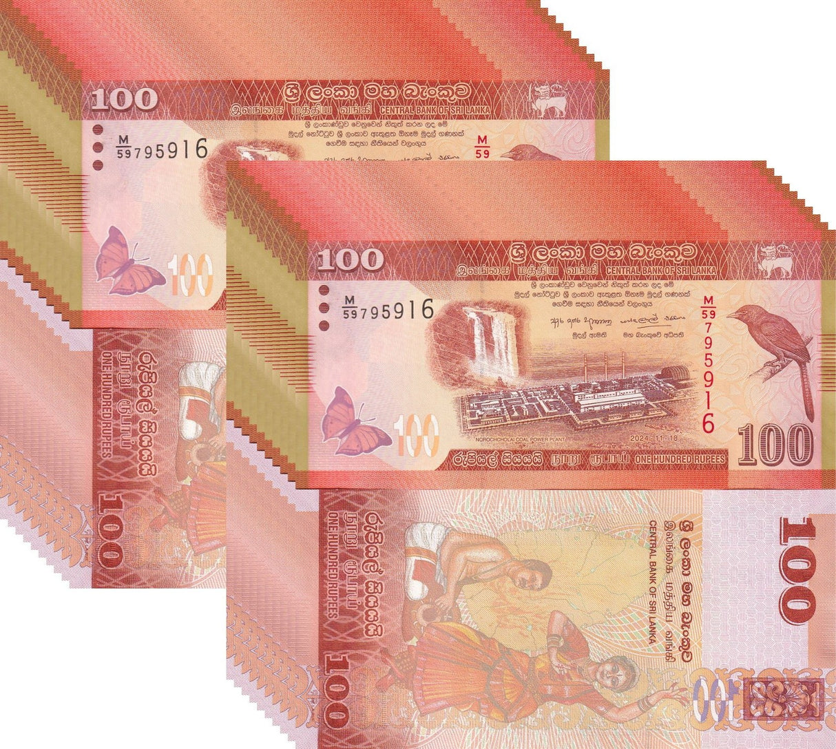 Sri Lanka 100 Rupees 2024 issue 2026 P 125 UNC LOT 20 PCS