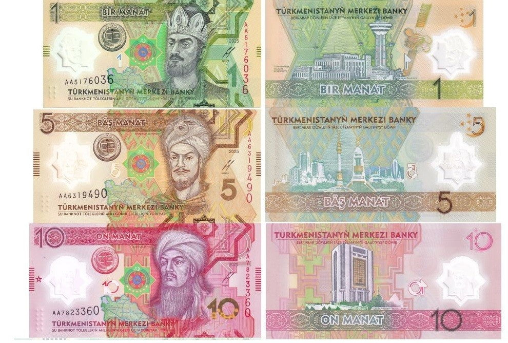 Turkmenistan Set 3 UNC 1 5 10 Manat 2025 / 2026 POLYMER Peace & Trust P new