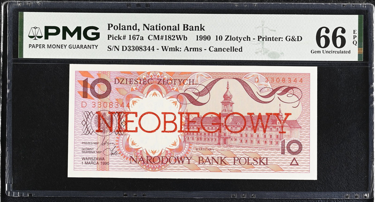 Poland 10 Zlotych 1990 P 167 a Cancelled Gem UNC PMG 66 EPQ