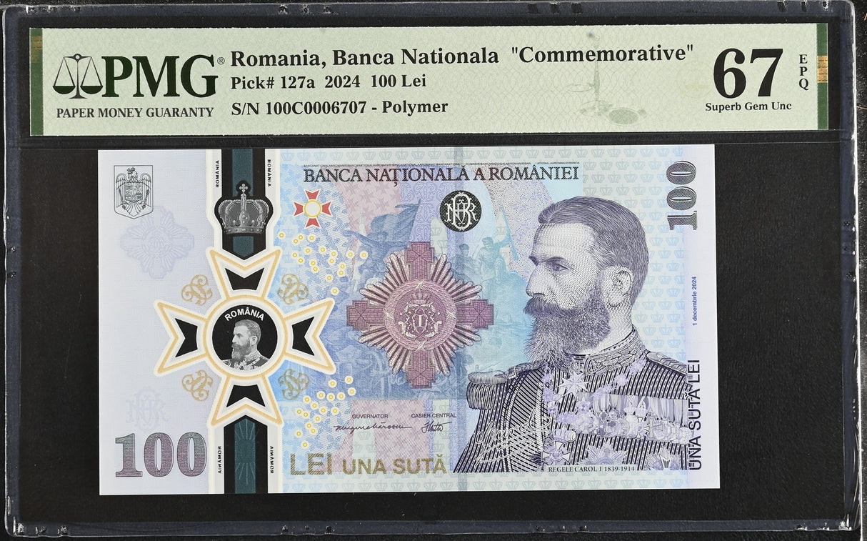 Romania 100 Lei 2024 P 127 a Polymer Commemorative Superb Gem UNC PMG 67 EPQ