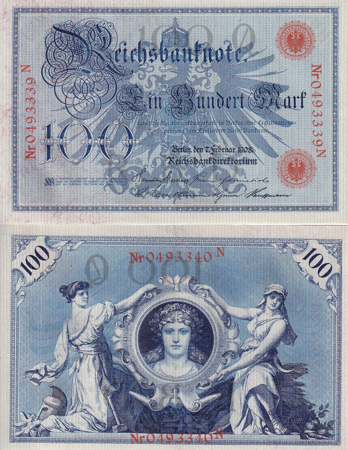 Germany Reichsbank 100 Mark 1908 P 33 UNC