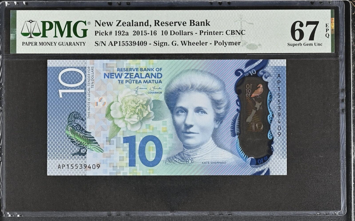 New Zealand 10 Dollars 2015 Polymer P 192 a Superb Gem UNC PMG 67 EPQ
