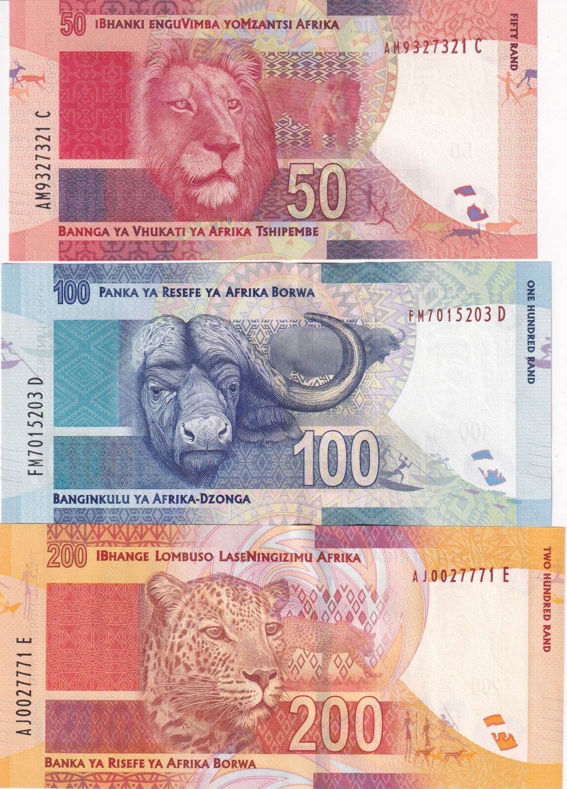 South Africa Set 3 PCS 50 100 200 Rands ND 2012 P P 135 P 136 P 137 UNC