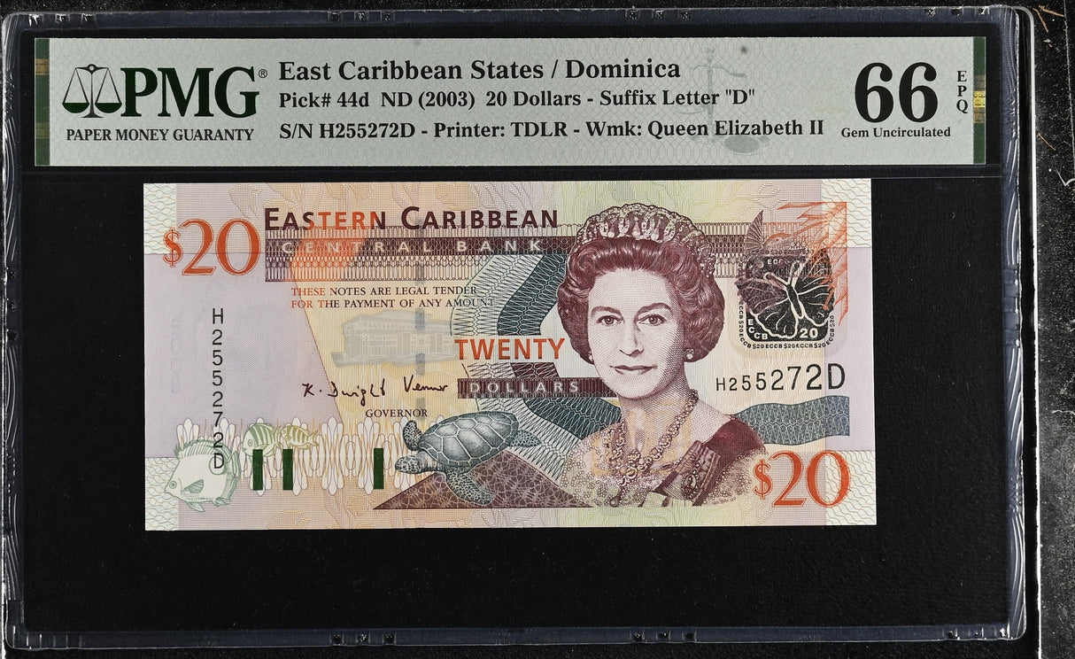 East Caribbean 20 Dollars ND 2003 P 44 d Suffix Letter D Gem UNC PMG 66 EPQ