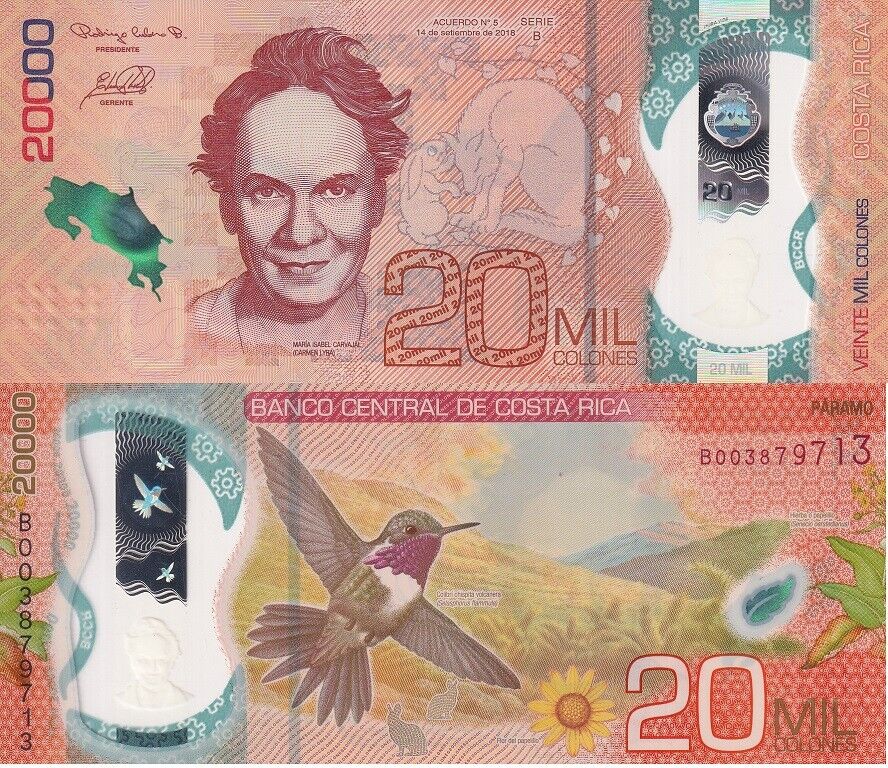 Costa Rica 20000 Colones 2018/2020 P 284 Polymer AUnc