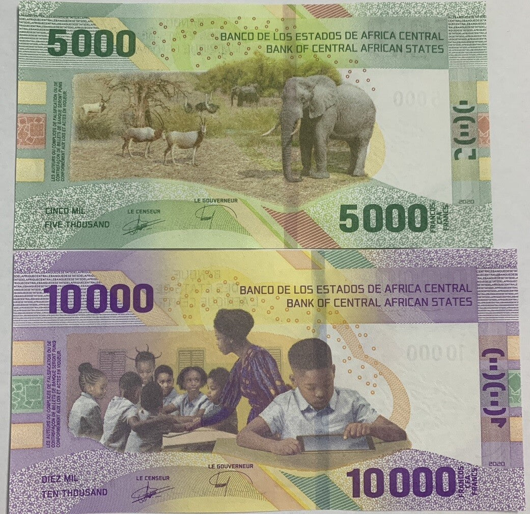 Central African States Set 5 AUnc 500 1000 2000-10000 FR 2020 2022 P 700-704