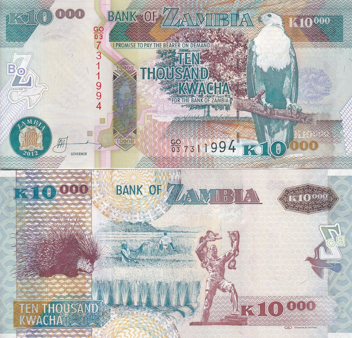 Zambia 10000 Kwacha 2012 P 46 h UNC