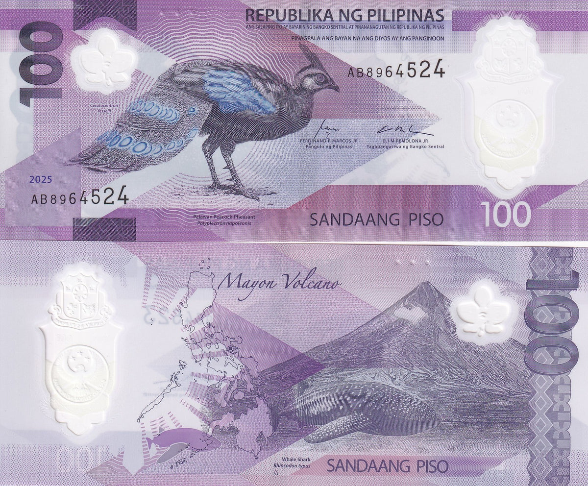 Philippines 100 Piso 2025 Peacock Whale Polymer P 238 UNC
