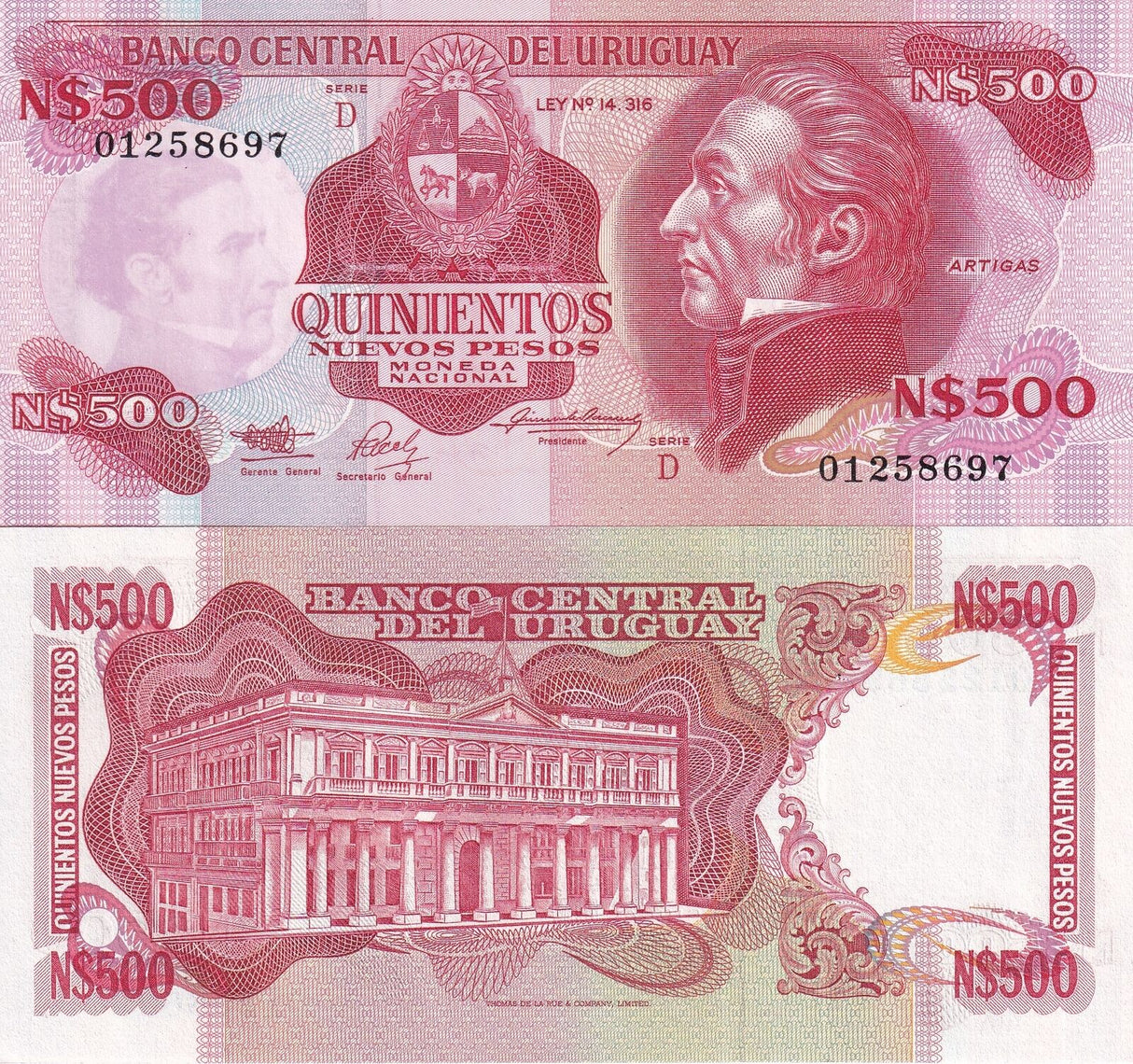 Uruguay 500 Nuevos Pesos ND 1991 P 63A UNC