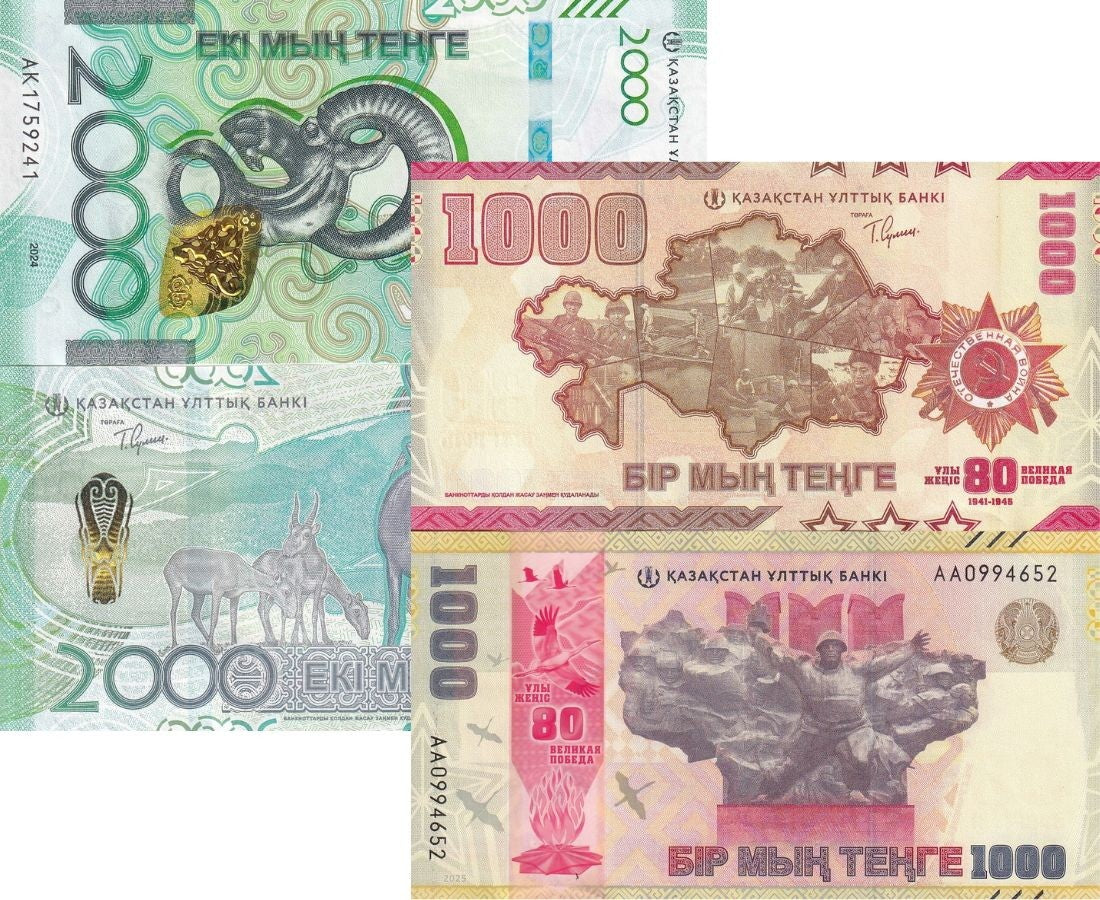 Kazakhstan Set 2 Pcs 1000 2000 Tenge 2024 2025 P 53 57 New Design Saiga UNC