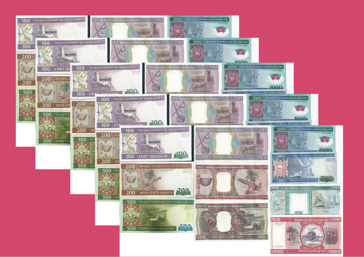 Mauritania SET 10 x Lot 5 = 50 UNC 100 200 500 1000 2000 1981-2015 P 3D 4 5-P 20